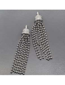 Подвеска Кисточка с фианитами, 7 см, родий, шт