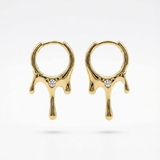 Серьги стекающие капли с фианитом, 15*28 мм, позолота