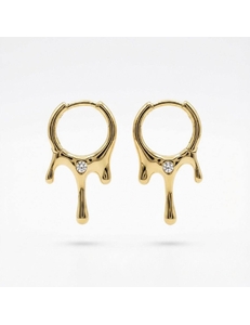 Серьги стекающие капли с фианитом, 15*28 мм, позолота