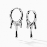 Серьги стекающие капли с фианитом, 15*28 мм, родий