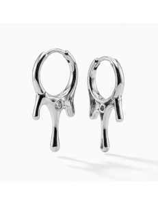 Серьги стекающие капли с фианитом, 15*28 мм, родий