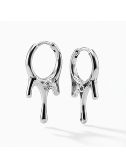 Серьги стекающие капли с фианитом, 15*28 мм, родий