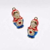 Подвеска Матрешка красно-синий с эмалью, 10*20 мм, позолота