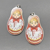 Подвеска Матрешка красная с эмалью, 20*38 мм, позолота