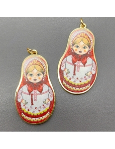Подвеска Матрешка красная с эмалью, 20*38 мм, позолота