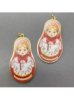 Подвеска Матрешка красная с эмалью, 20*38 мм, позолота