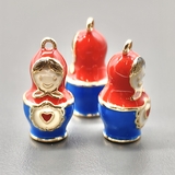 Подвеска Матрешка красно-синий с эмалью, 10*20 мм, позолота