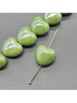 Бусина Сердце из керамики, зеленый, 17*15 мм, шт
