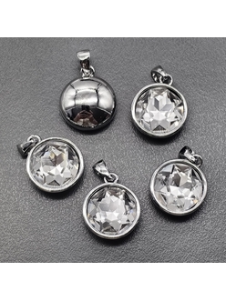 Подвеска круг, прозрачный, 14*12 мм, родий, шт