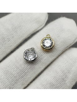 Подвеска Круг, прозрачный, 7.5 мм, позолота, родий