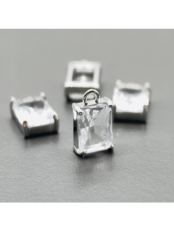 Подвеска Прямоугольник прозрачный, 11*6.5 мм, родий