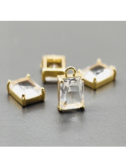 Подвеска Прямоугольник прозрачный, 11*6.5 мм, позолота