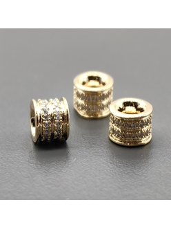 Бусина рондель с фианитами, 6*5 мм, позолота, шт
