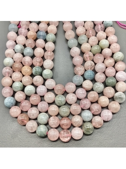 Бусины Розовый кварц, Аквамарин, Амазонит, 12 мм, нитка