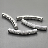 Бусина Труба с фианитами, 31*4 мм, родий