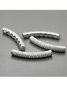 Бусина Труба с фианитами, 31*4 мм, родий