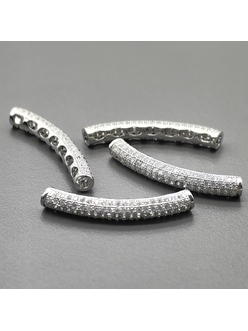 Бусина Труба с фианитами, 31*4 мм, родий