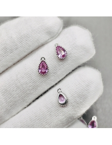 Подвеска Капля с фианитом, розовый, 5*8.5 мм, родий