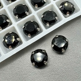 Кристаллы в цапах Круг, 10 мм, черный, родий