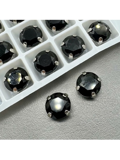 Кристаллы в цапах Круг, 10 мм, черный, родий