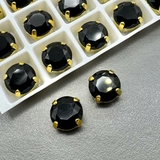Кристаллы в цапах Круг, 10 мм, черный, позолота