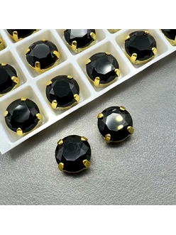 Кристаллы в цапах Круг, 10 мм, черный, позолота