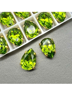 Кристаллы в цапах капля, 14*10 мм, зеленый, позолота