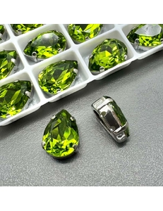 Кристаллы в цапах капля, 14*10 мм, зеленый, родий