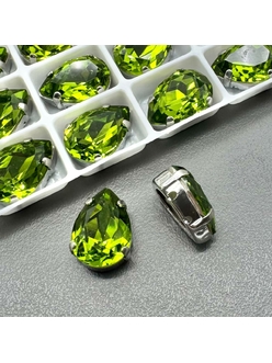 Кристаллы в цапах капля, 14*10 мм, зеленый, родий