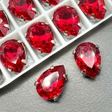 Кристаллы в цапах капля, 14*10 мм, красный, родий