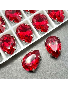 Кристаллы в цапах капля, 14*10 мм, красный, родий