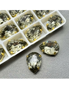 Кристаллы в цапах капля, 14*10 мм, серый, позолота