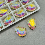 Кристаллы в цапах капля, 14*10 мм, АВ, позолота