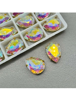 Кристаллы в цапах капля, 14*10 мм, АВ, позолота