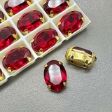 Кристаллы в цапах Овал, 10*14 мм, красный, позолота