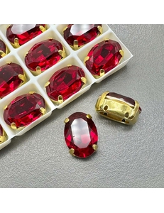 Кристаллы в цапах Овал, 10*14 мм, красный, позолота