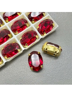 Кристаллы в цапах Овал, 10*14 мм, красный, позолота
