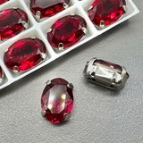 Кристаллы в цапах Овал, 10*14 мм, красный, родий