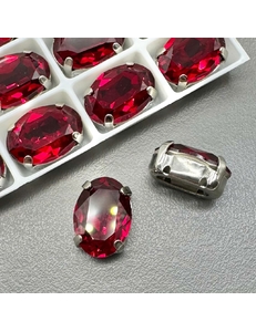 Кристаллы в цапах Овал, 10*14 мм, красный, родий