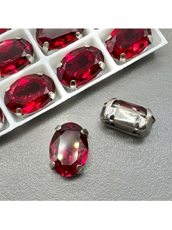 Кристаллы в цапах Овал, 10*14 мм, красный, родий