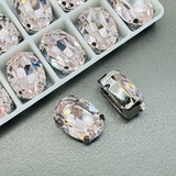 Кристаллы в цапах Овал, 10*14 мм, светло-розовый, родий