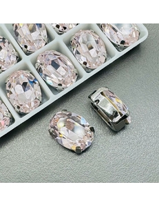 Кристаллы в цапах Овал, 10*14 мм, светло-розовый, родий