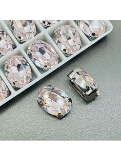 Кристаллы в цапах Овал, 10*14 мм, светло-розовый, родий