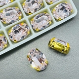 Кристаллы в цапах Овал, 10*14 мм, светло-розовый, позолота