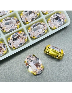 Кристаллы в цапах Овал, 10*14 мм, светло-розовый, позолота