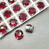 Кристаллы в цапах Круг, 10 мм, красный, родий