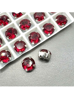 Кристаллы в цапах Круг, 10 мм, красный, родий